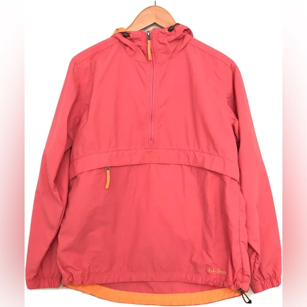 Vintage L.L. Bean Pink/Orange Anorak Quarter Zip Nylon Jacket. Women’s Large